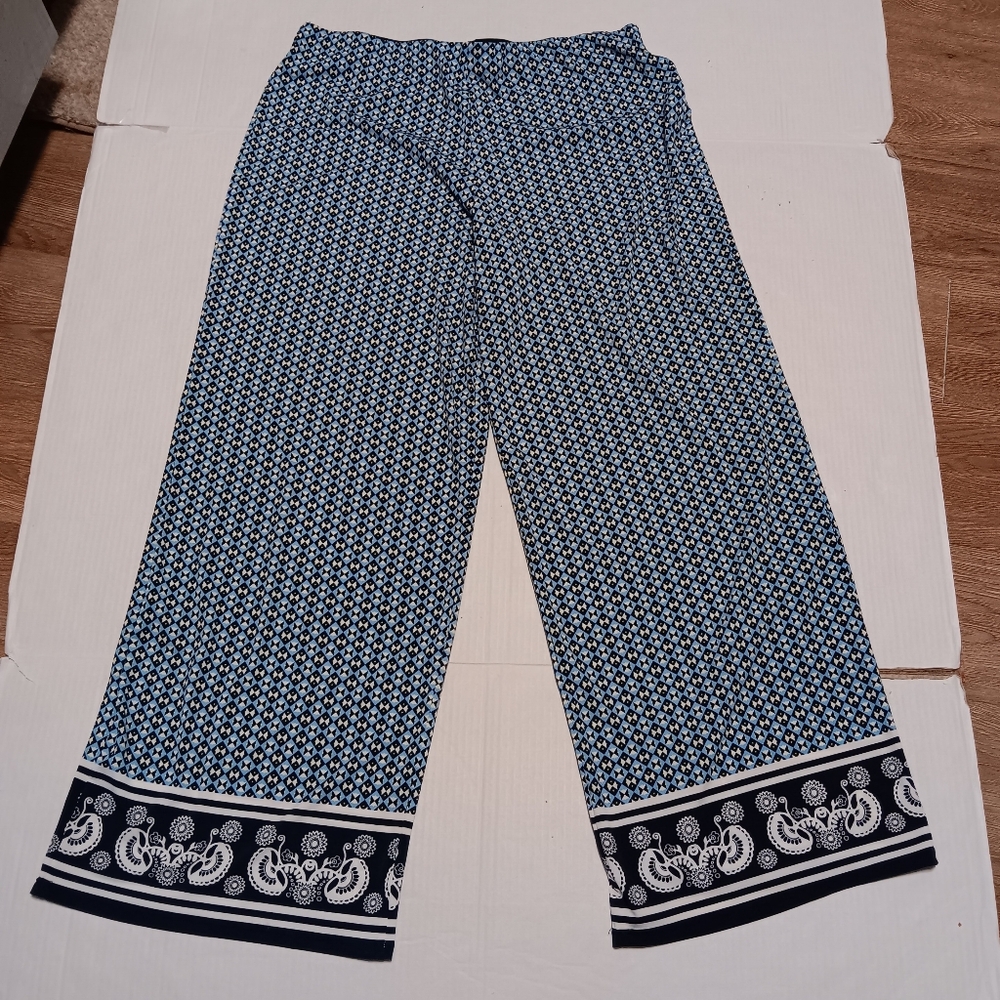 STUDIO M blue print palazzo wide leg pants, XL